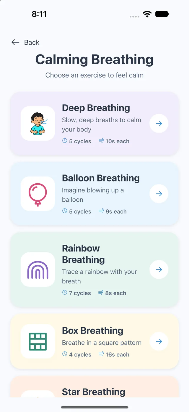 Calming breathing exercise choices